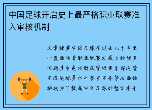 中国足球开启史上最严格职业联赛准入审核机制