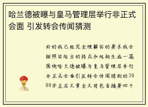 哈兰德被曝与皇马管理层举行非正式会面 引发转会传闻猜测